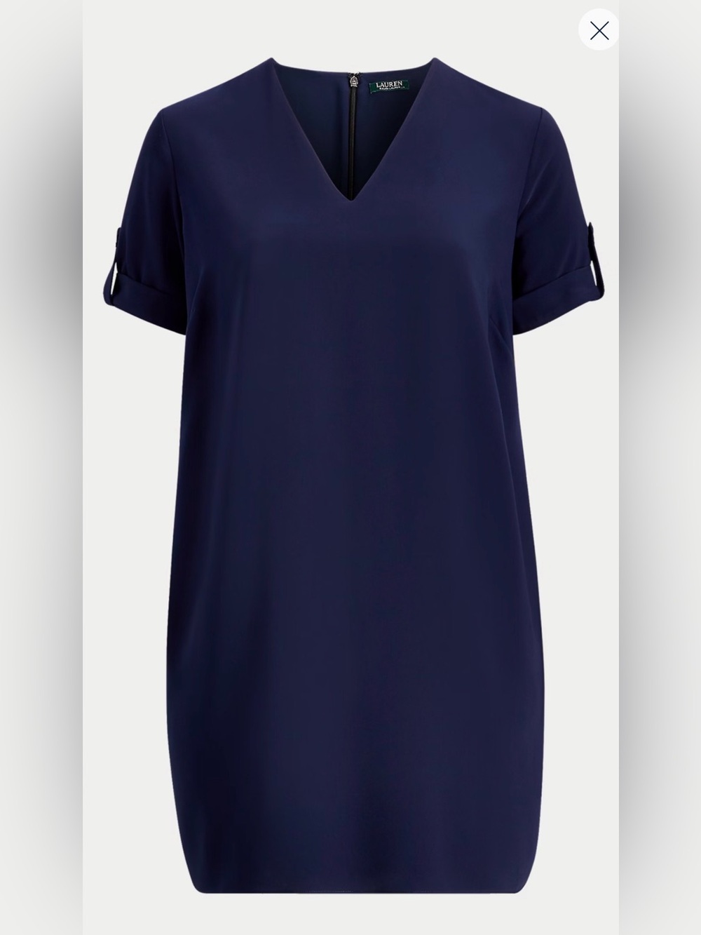 Lauren Ralph Lauren Deep Navy V-Neck Short Sleeve Roll Tab Shift Dress